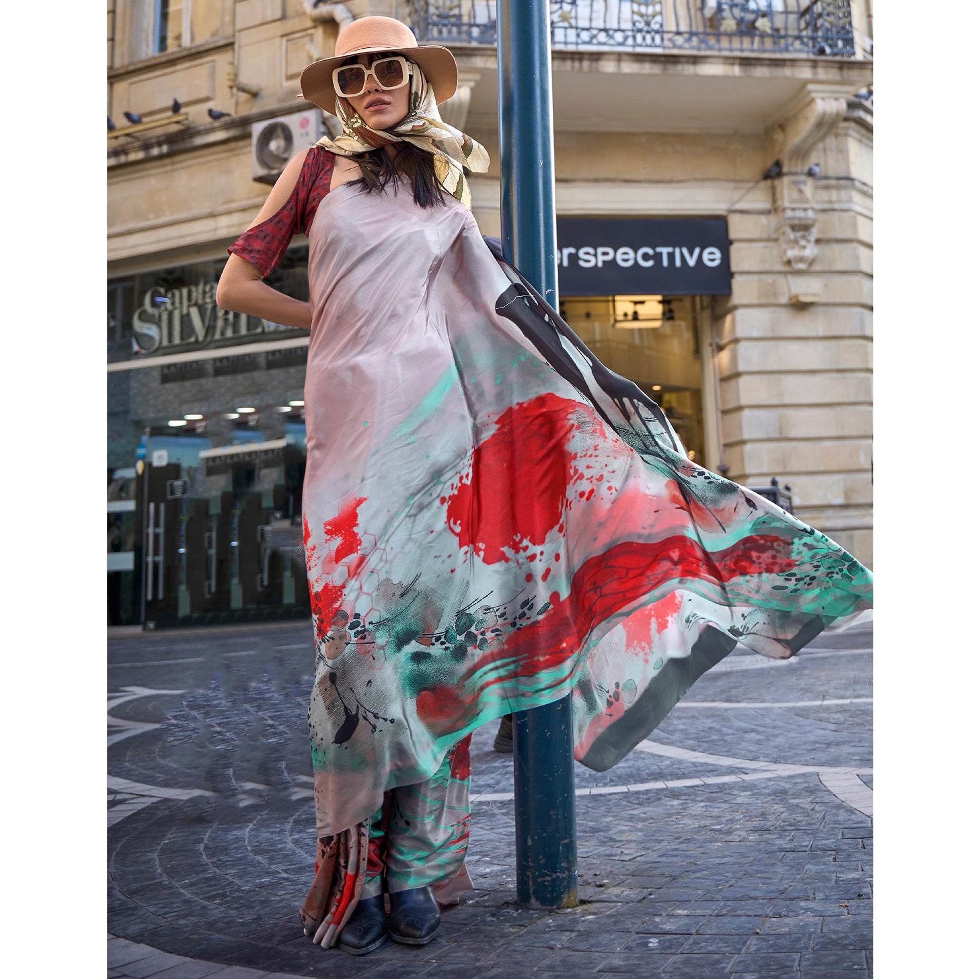 Multicolor Digital Printed Crepe Saree