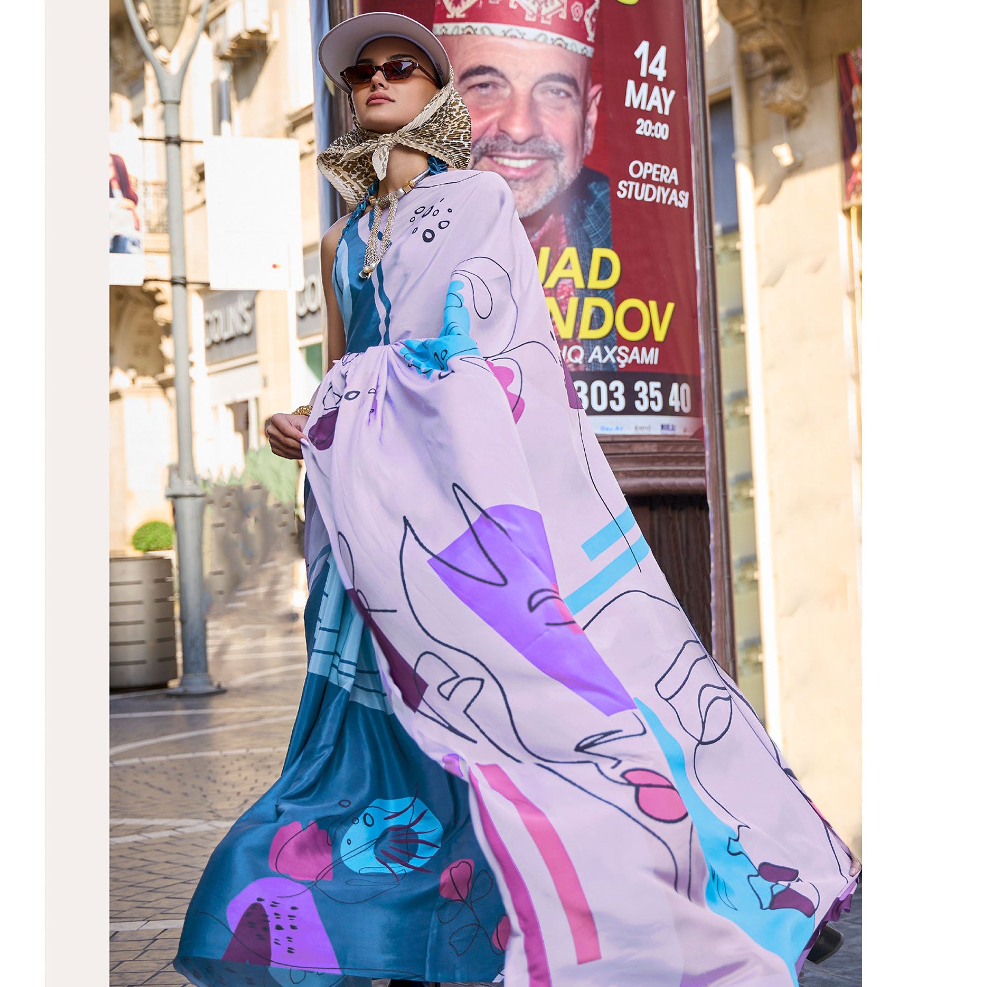 Multicolor Digital Printed Crepe Saree