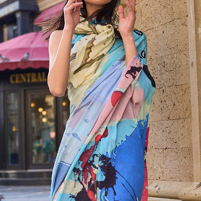 Multicolor Digital Printed Crepe Saree