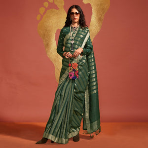 green-woven-viscose-saree-with-tassels