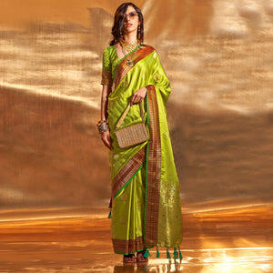 green-woven-satin-saree-with-tassels-3