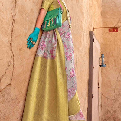 grey-mustard-woven-floral-printed-georgette-saree