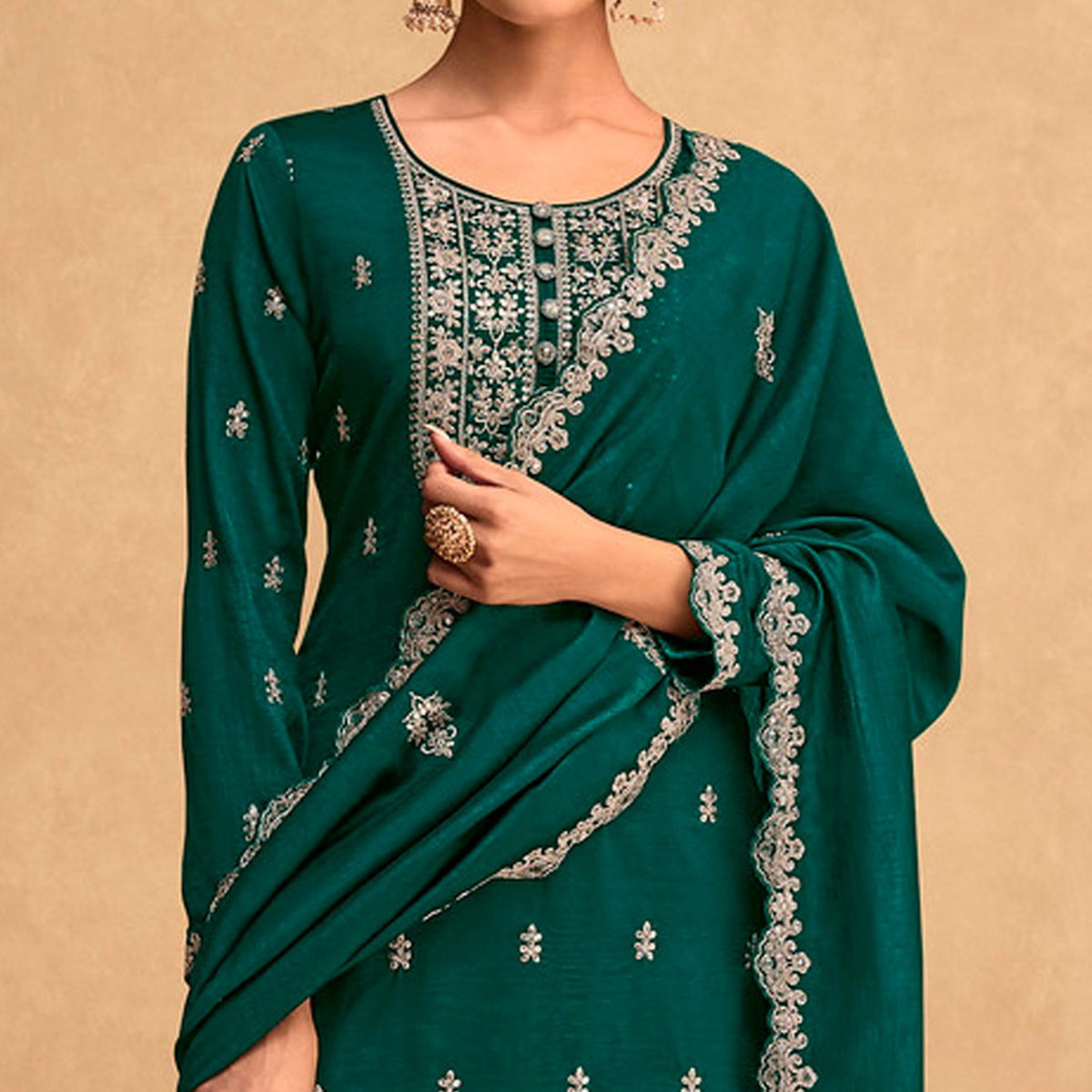 green-sequins-embroidered-art-silk-semi-stitched-suit