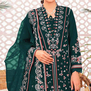 Bottle Green Floral Embroidered Georgette Semi Stitched Suit