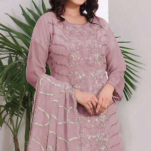Dusty Pink Embroidered Georgette Pakistani Semi Stitched Dress Material