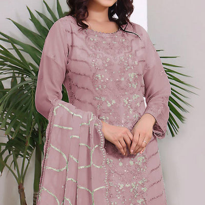 Dusty Pink Embroidered Georgette Pakistani Semi Stitched Dress Material