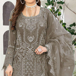 Mehendi Green Floral Embroidered Georgette Semi Stitched Pakistani Suit