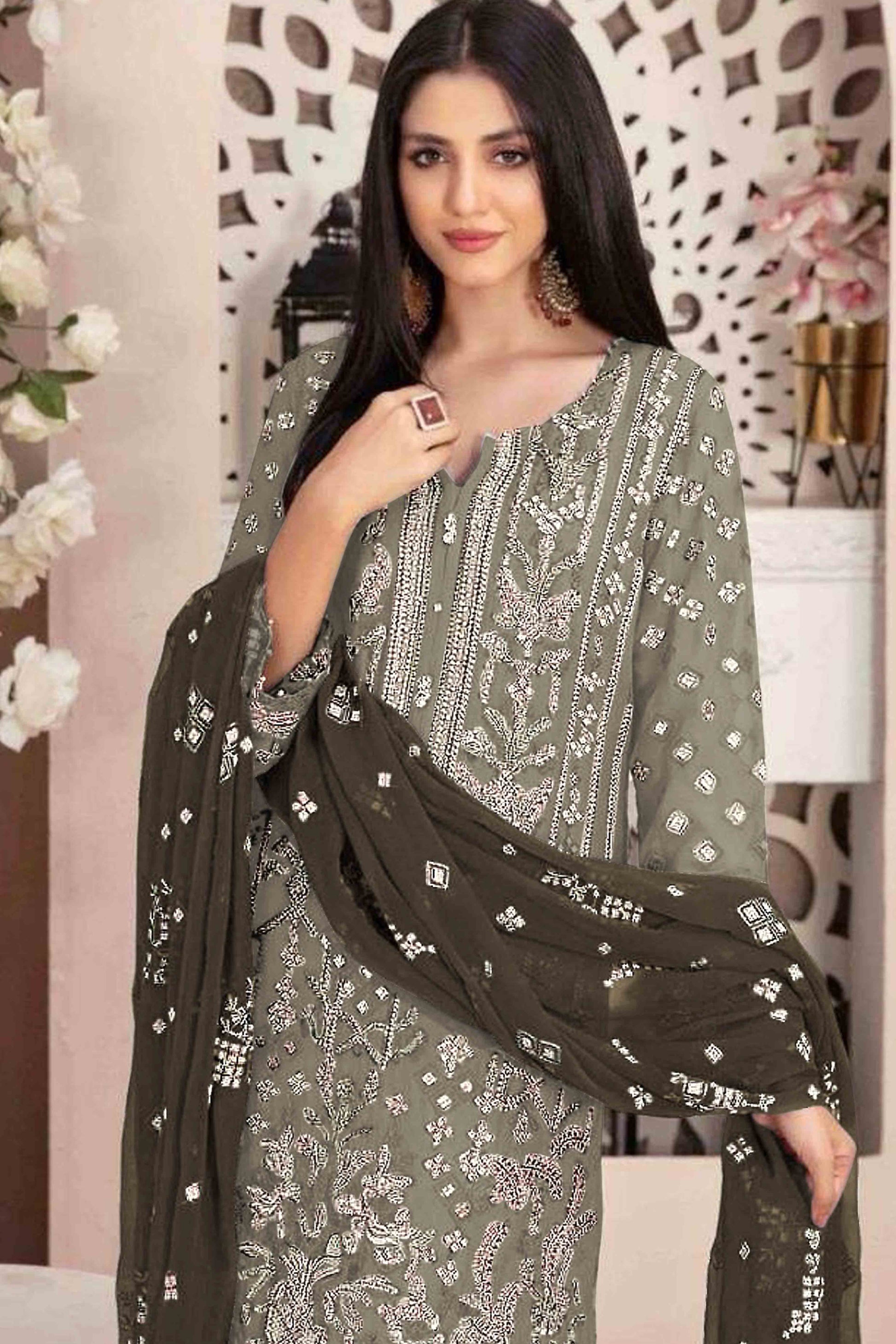 green-floral-embroidered-with-handwork-georgette-semi-stitched-pakistani-suit