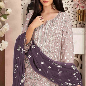 Light Coffee Brown Floral Embroidered With Handwork Georgette Semi Stitched Pakistani Suit