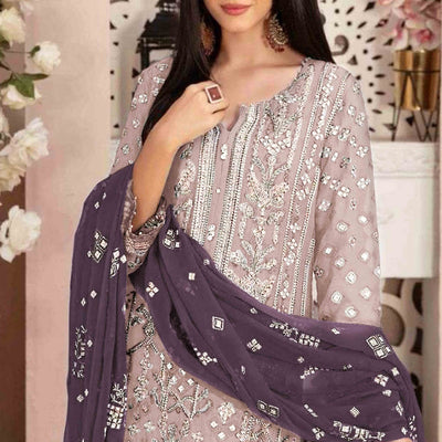 Light Coffee Brown Floral Embroidered With Handwork Georgette Semi Stitched Pakistani Suit