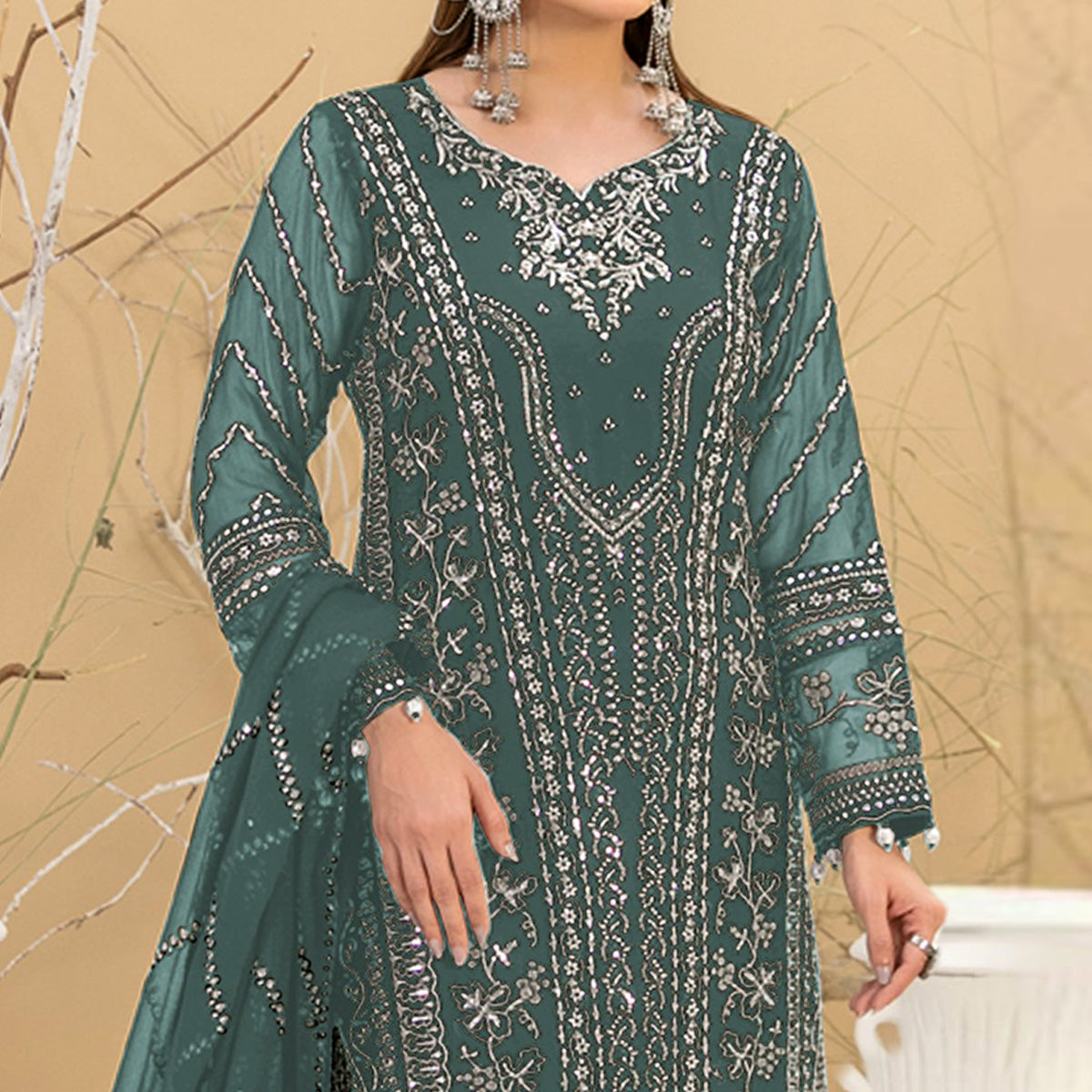 green-floral-embroidered-georgette-semi-stitched-pakistani-suit-7