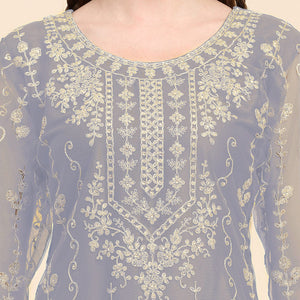 Grey Sequins Embroidered Net Semi Stitched Pakistani Suit