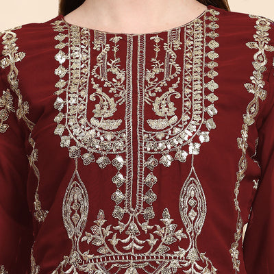 Maroon Sequins Embroidered Georgette Semi Stitched Pakistani Suit