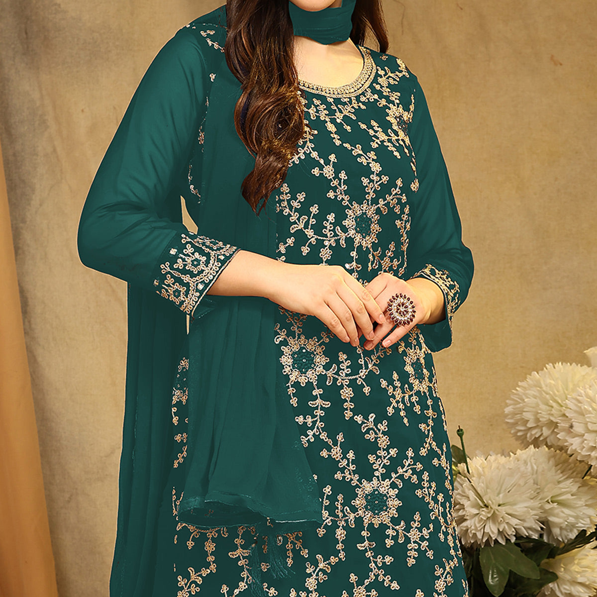 green-floral-embroidered-georgette-semi-stitched-suit-6