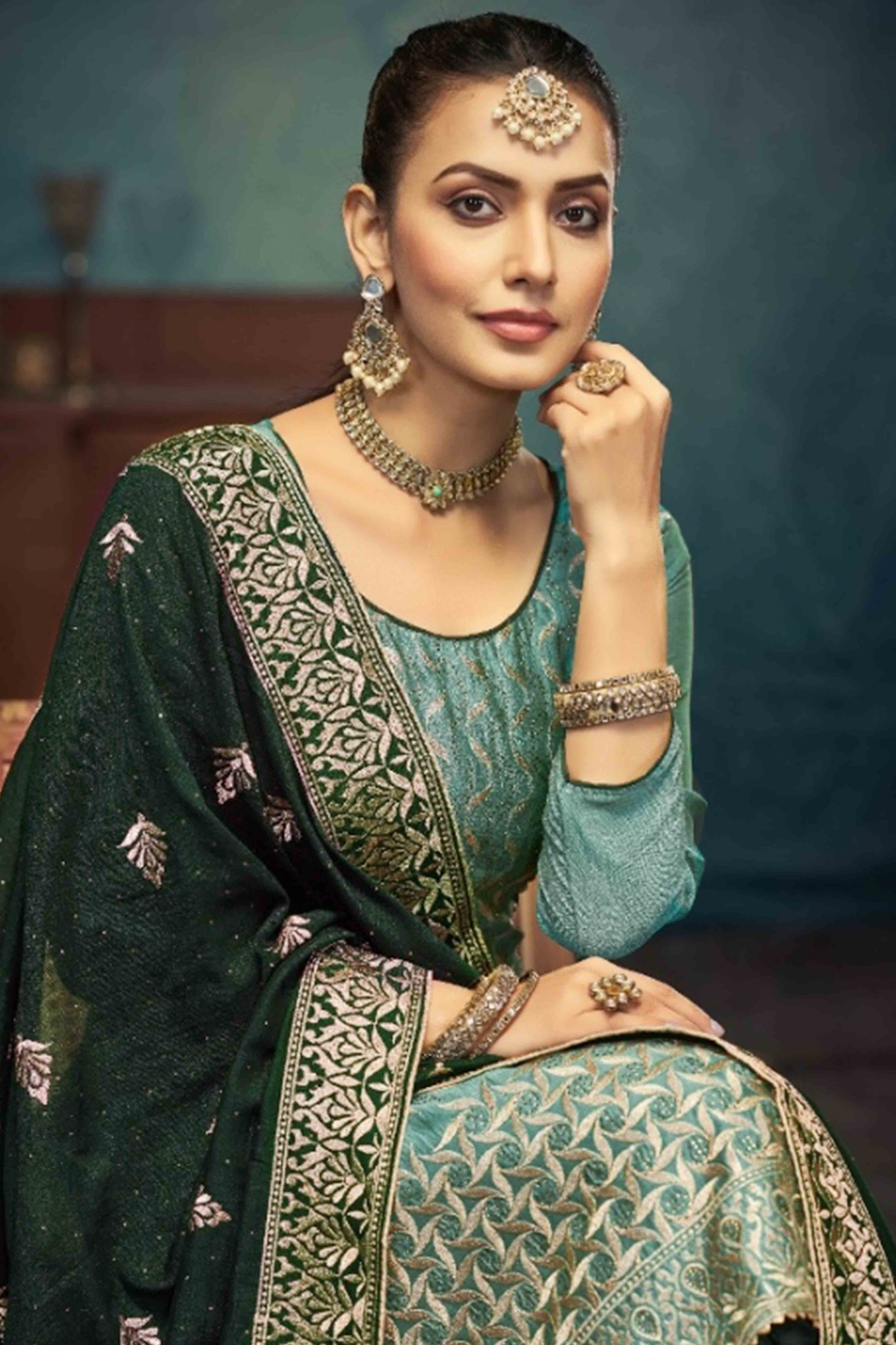 green-embroidery-with-swarovski-work-vichitra-silk-semi-stitched-suit