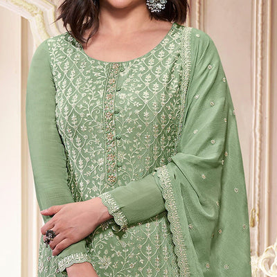 green-embroidered-with-diamond-work-chinon-silk-semi-stitched-suit