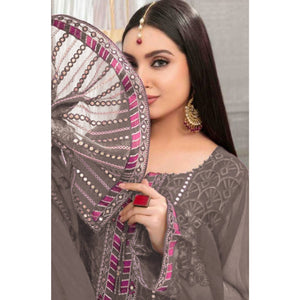 Brown Embroidered Georgette Semi Stitched Pakistani Suit