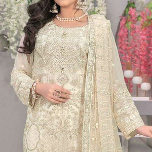 Cream Embroidered Georgette Semi Stitched Pakistani Suit