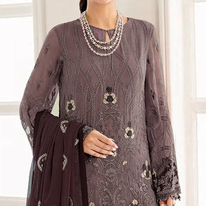 Mauve Embroidered Georgette Semi Stitched Pakistani Suit