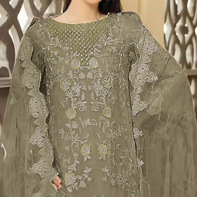 Dark Beige Floral Embroidered Georgette Semi Stitched Pakistani Suit