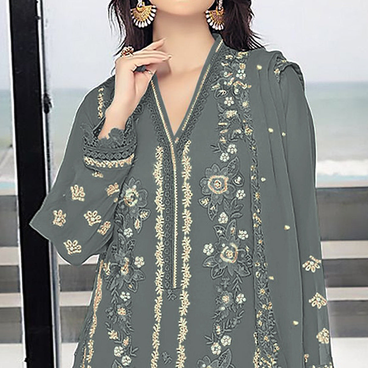 grey-floral-embroidered-georgette-semi-stitched-pakistani-suit-2