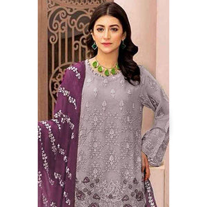 Mauve Floral Embroidered Georgette Semi Stitched Pakistani Suit
