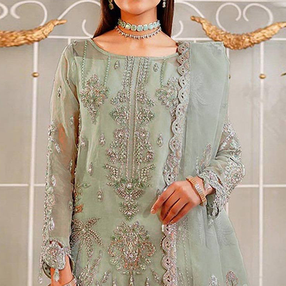 green-floral-sequins-embroidered-organza-semi-stitched-pakistani-suit