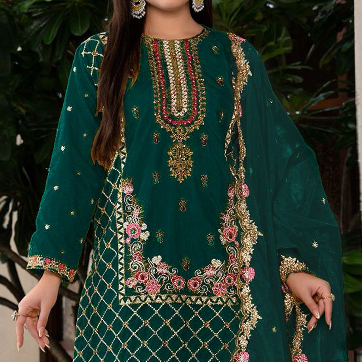 green-floral-sequins-embroidered-georgette-semi-stitched-pakistani-suit-1