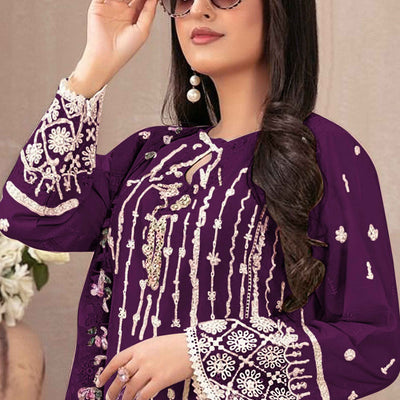 Dark Purple Floral Embroidered Georgette Semi Stitched Pakistani Suit