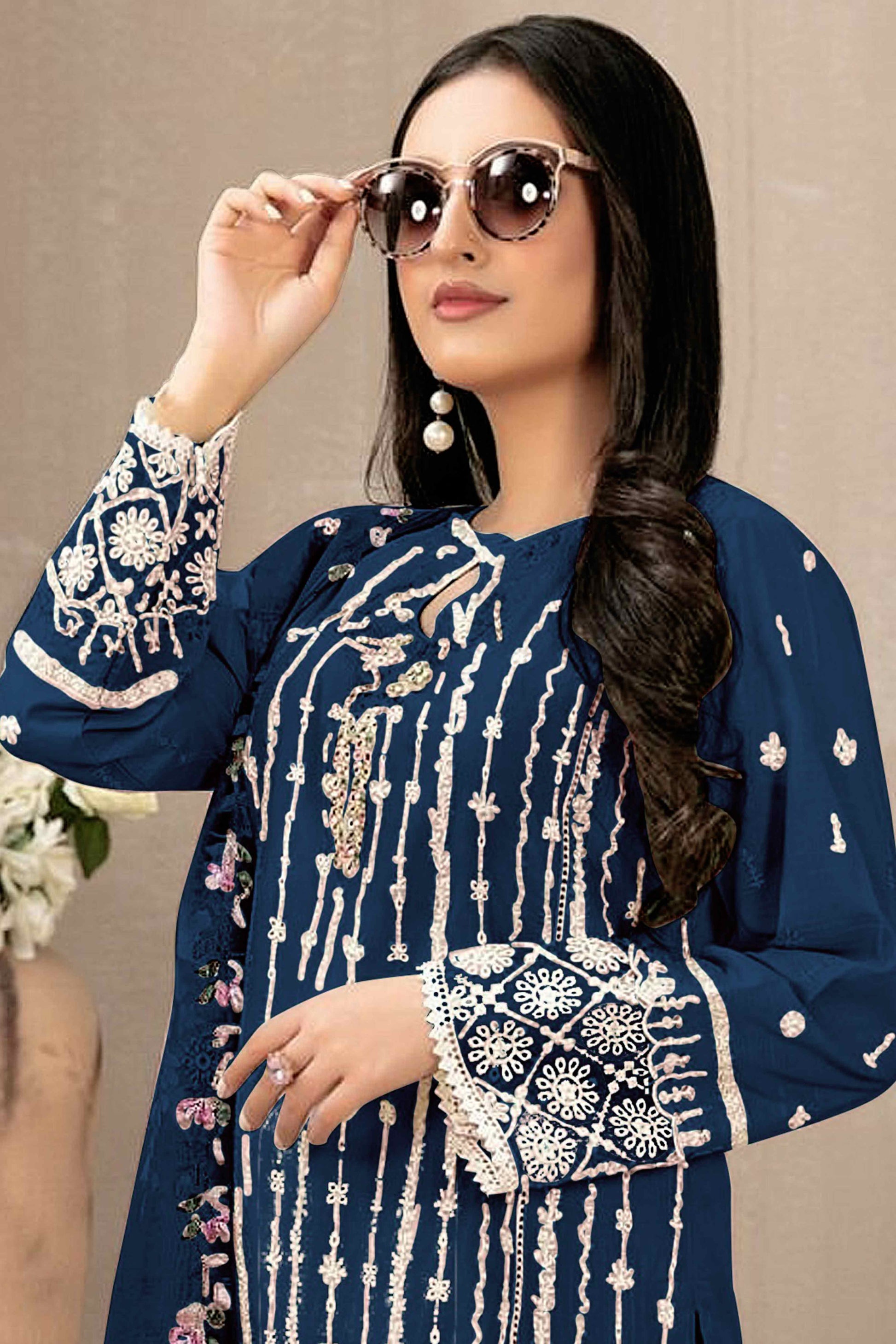 Morpich Floral Embroidered Georgette Semi Stitched Pakistani Suit