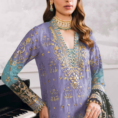 Lavender Digital Print With Sequins Embroidery Georgette Semi Stitched Pakistani Suit
