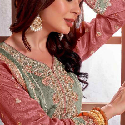 green-copper-rust-floral-sequins-embroidery-vichitra-silk-semi-stitched-pakistani-suit