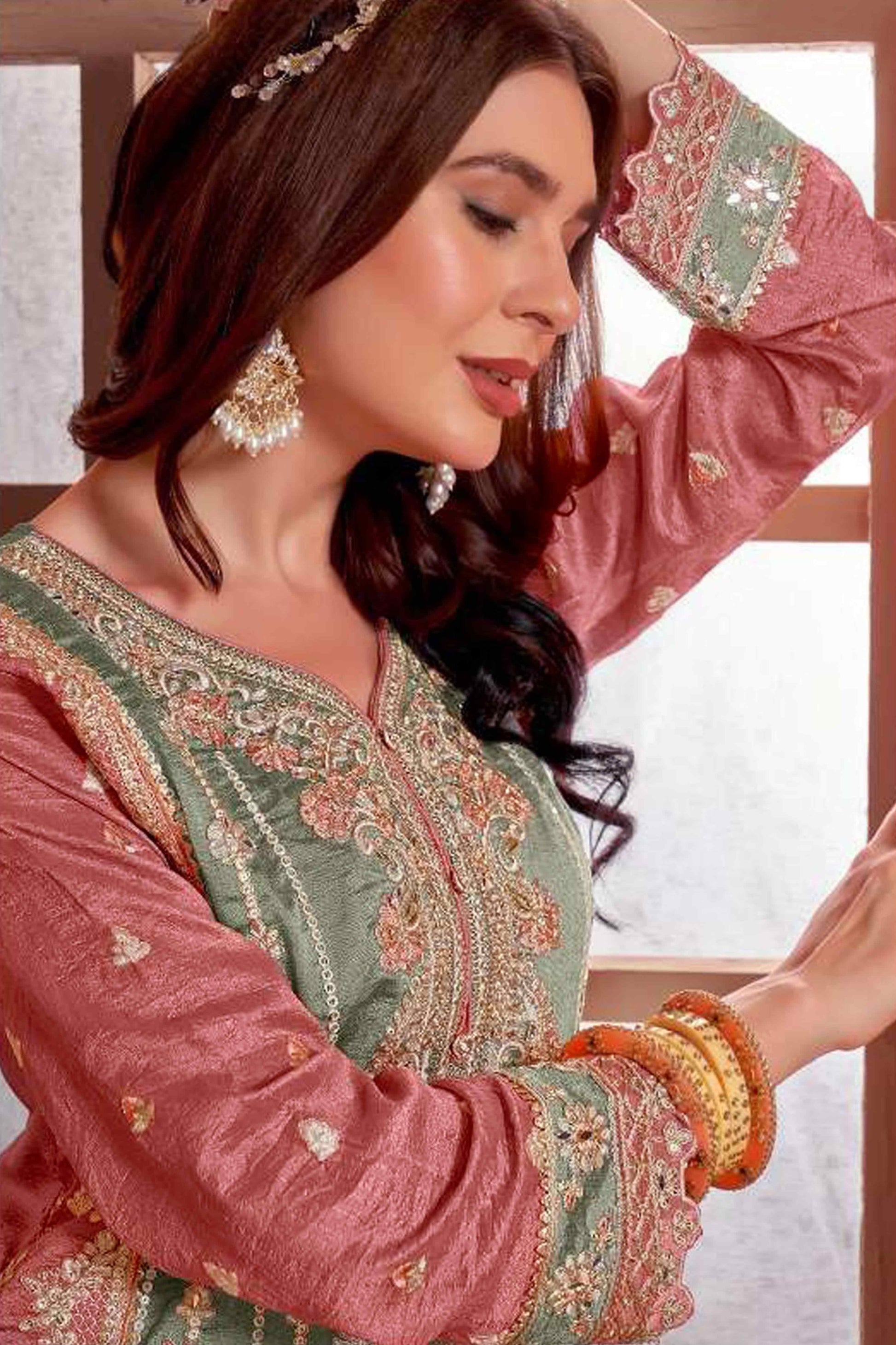 green-copper-rust-floral-sequins-embroidery-vichitra-silk-semi-stitched-pakistani-suit