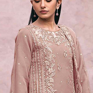 Dusty Peach Floral Embroidery Georgette Semi Stitched Pakistani Suit