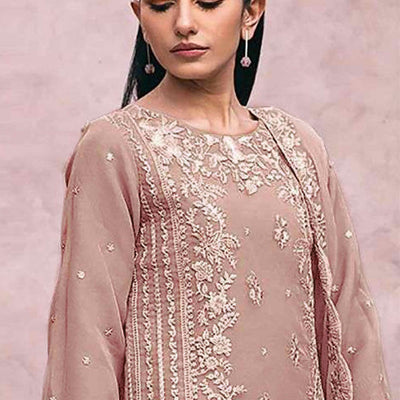 Dusty Peach Floral Embroidery Georgette Semi Stitched Pakistani Suit