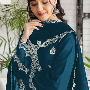 Morpich Blue Floral Embroidery Georgette Semi Stitched Pakistani Suit