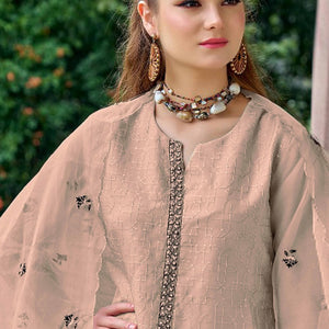 Chikoo Floral Sequins Embroidered Organza Semi Stitched Pakistani Suit