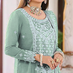 green-embroidered-organza-pakistani-dress-material