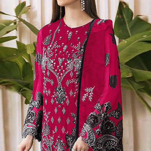 Magenta Embroidered Georgette Pakistani Semi Stitched Dress Material