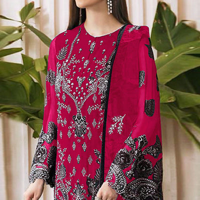 Magenta Embroidered Georgette Pakistani Semi Stitched Dress Material