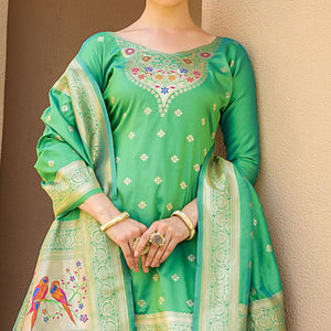 green-floral-woven-banarasi-silk-paithani-dress-material