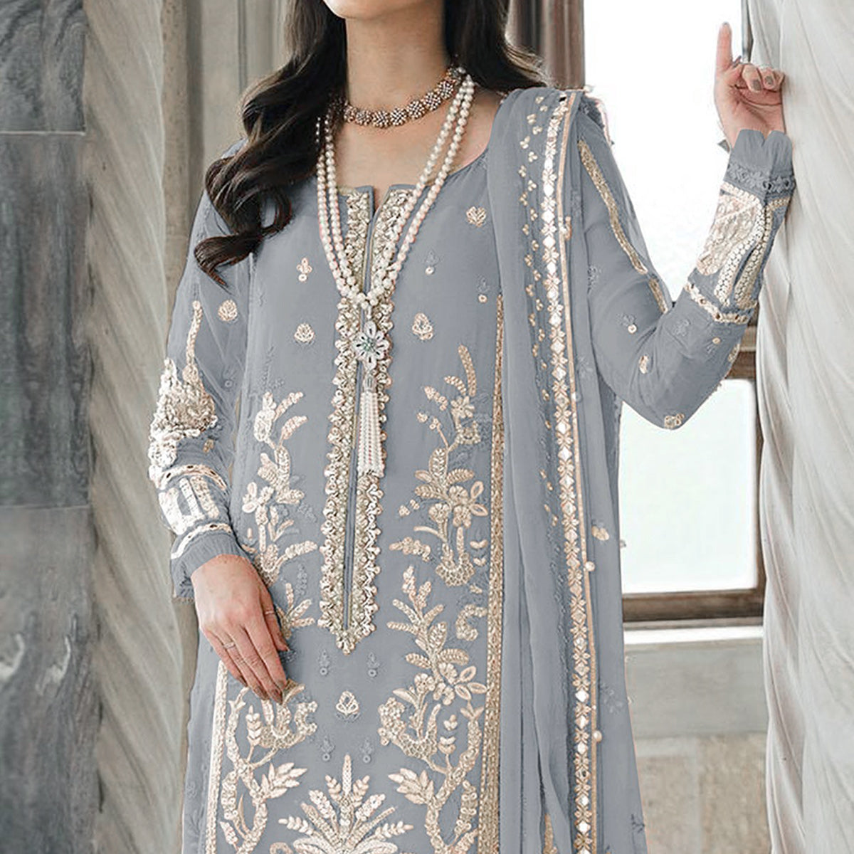 grey-floral-sequins-embroidered-georgette-semi-stitched-suit