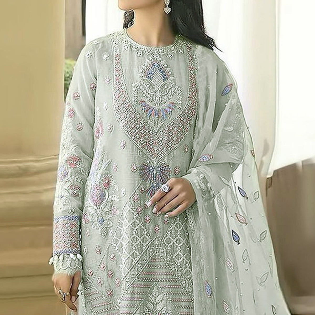 green-floral-embroidered-georgette-semi-stitched-pakistani-suit-6