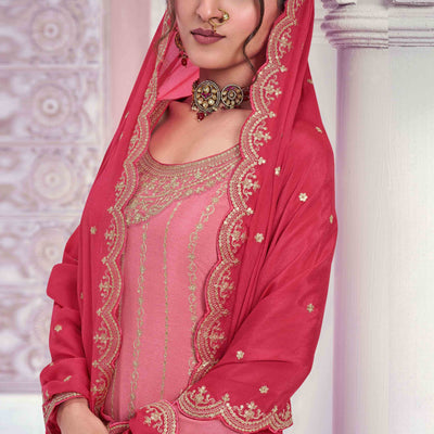 Gajari Pink Sequins Embroidered Chinon Sharara Suit