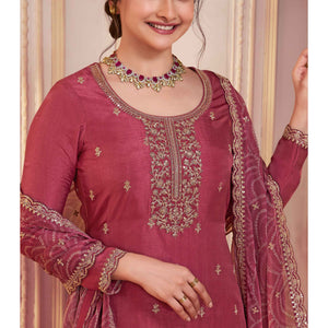 Mauve Embroidered Georgette Semi-Stitched Pakistani Suit