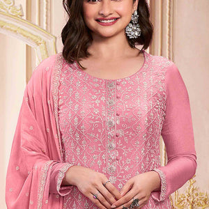 Gajari Pink Floral Sequins Embroidery Georgette Semi Stitched Salwar Suit