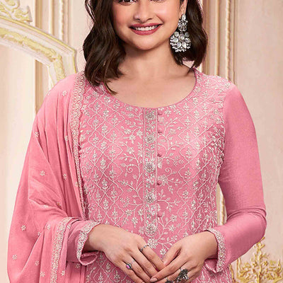 Gajari Pink Floral Sequins Embroidery Georgette Semi Stitched Salwar Suit