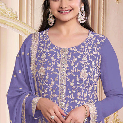 Lavender Floral Sequins Embroidery Georgette Semi Stitched Salwar Suit