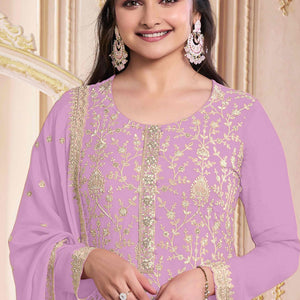 Light Pink Floral Sequins Embroidery Georgette Semi Stitched Salwar Suit
