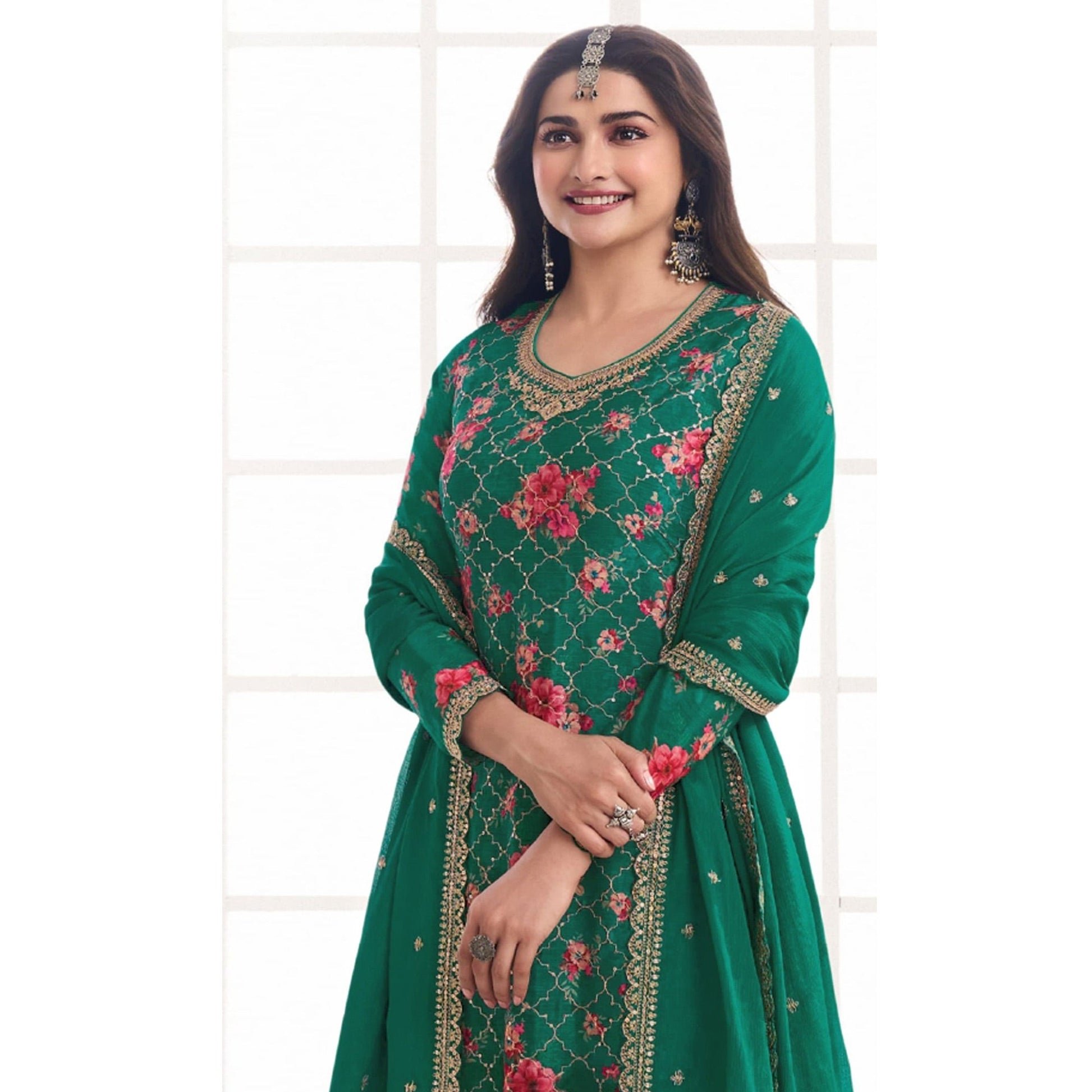 green-embroidered-chinon-semi-stitched-dress-material